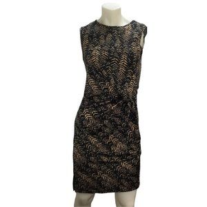 Lori Michaels Collection Women's Black/Tan Printed Midi Dress Small NWT Stretch